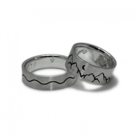 Sea and Mountain Wedding Rings