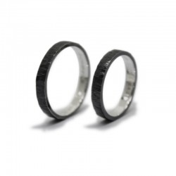 Black Silver Hammered Wedding Rings