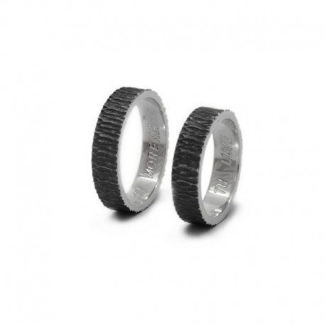 Black Silver Hammered Wedding Rings